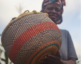 Large Bolga Market Basket, Storage Basket, Grocery Bag, Woven Market Basket, Fruit Basket, Toys Basket, Dog Toy Basket