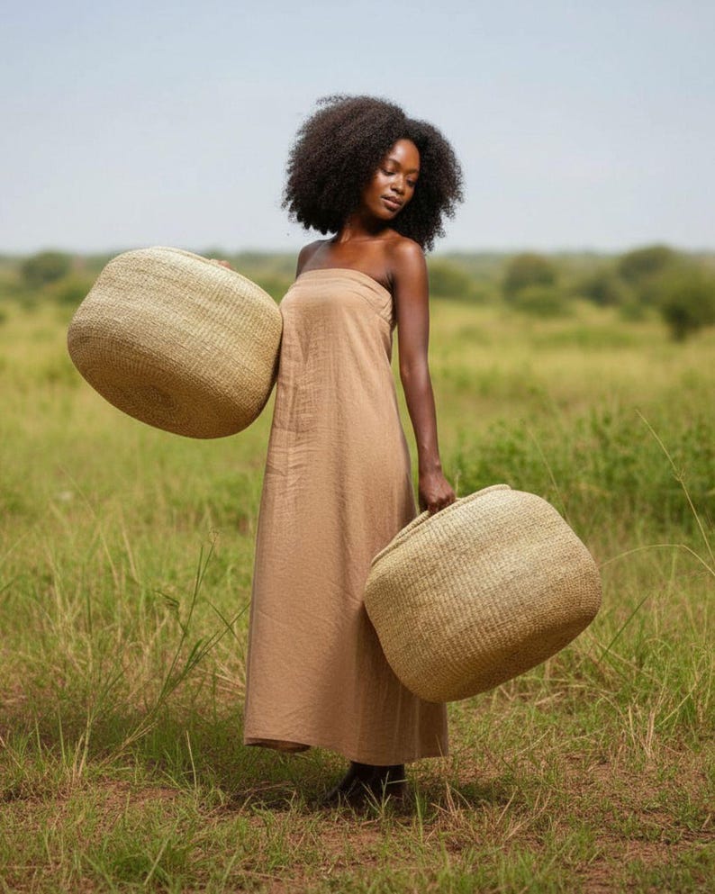 Cesta de almacenamiento tejida a mano: Cesta Bolga grande de Ghana imagen 6