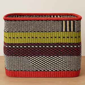 Rectangular Large Stylish Woven Basket – Colorful Handwoven Basket Toy & Blanket Storage | Handmade Organizer
