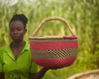 Large Bolga Market Basket, Storage Basket, Grocery Bag, Woven Market Basket, Fruit Basket, Toys Basket,Dog Toy Basket