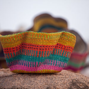 Handwoven Wave Basket: Artisan Boho Home Decor