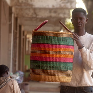 Handwoven Laundry Hamper: Large African Basket with Leather Handles