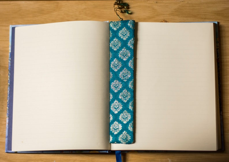 Bookmarks blue gifts Silk Woven bead tassles with beaded gold Etsy