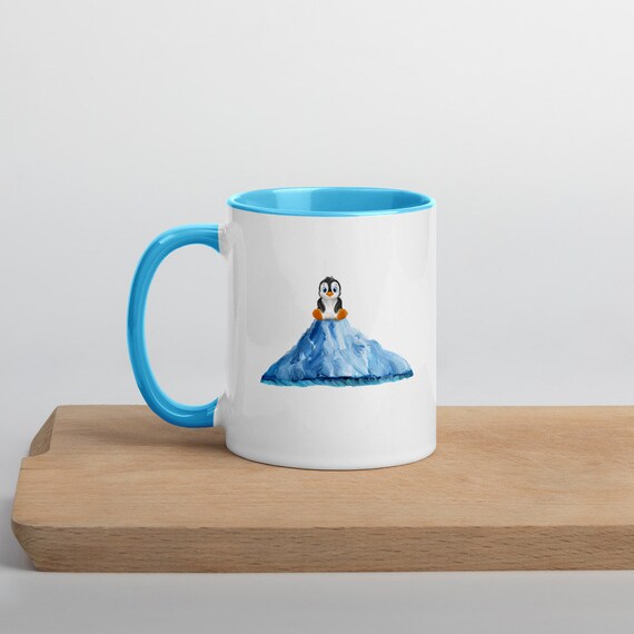 A Baby Penguin Stuck On An Iceberg Mug With Color Inside Etsy