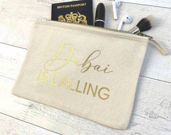 Dubai Is Calling Travel Makeup Bag // Canvas Cosmetic Bag // Travel Make Up Pouch // Travel Birthday Gift For Her // Passport Bag // UAE