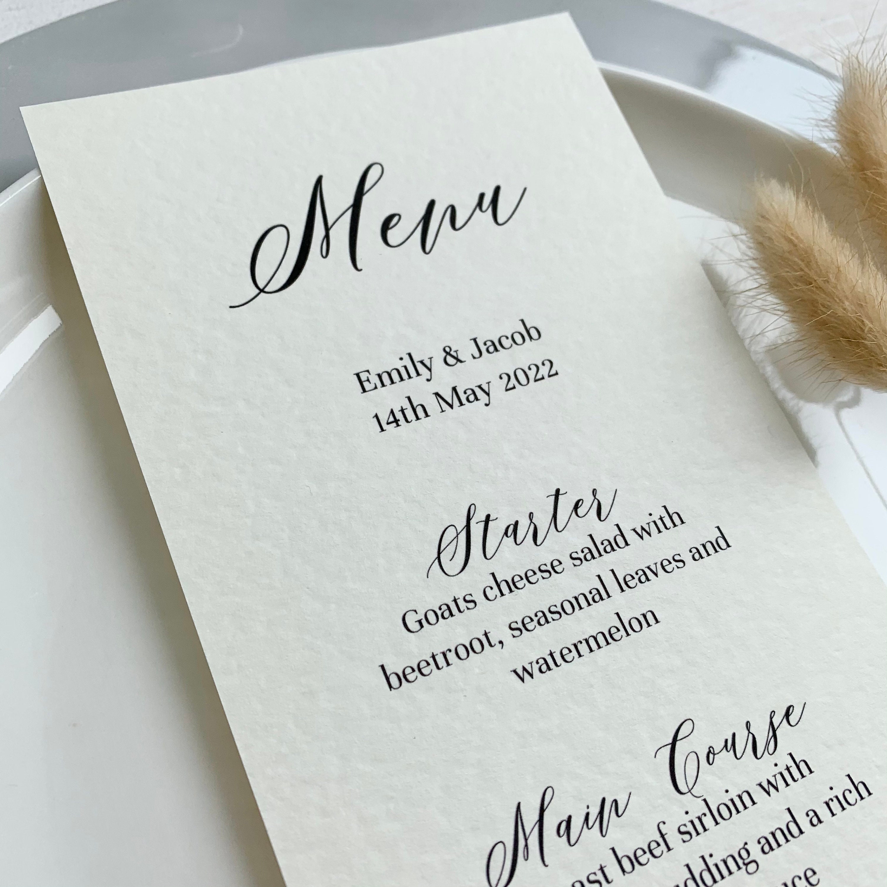 Simple Wedding Menu Cards Personalised Wedding Menu Etsy