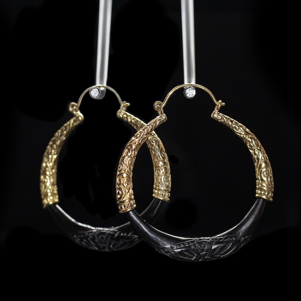 Tribal gold horn embellished hoops