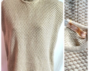 1960s pure merino cream and gold check top with zipper back. size S- M.