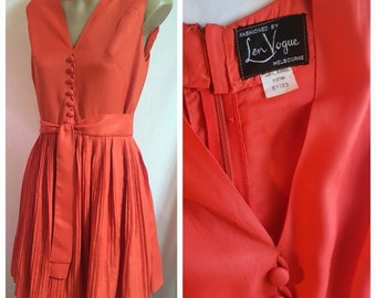 Gorgeous 1960s mod style orangey red dress made by Len Vogue of Melbourne