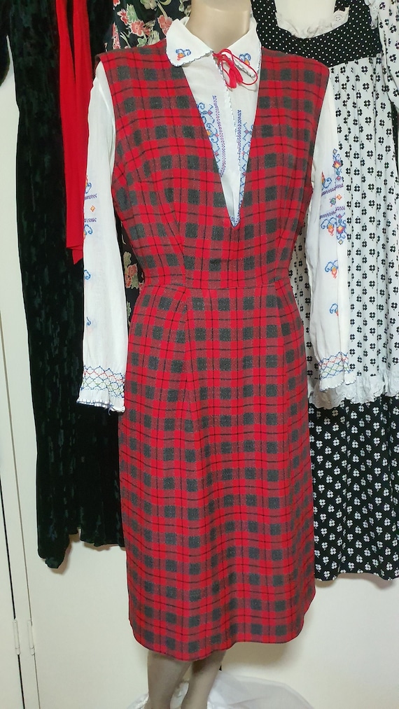 1950s plaid pinafore dress