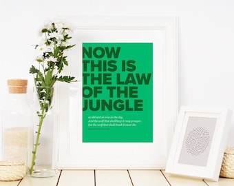 Literary Quote Poster, Jungle Book, Law of the Jungle Wall Art Prints, Rudyard Kipling