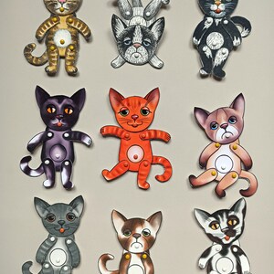 Paper dolls articulated Cat, SET of 3 assembled paper puppets. image 8