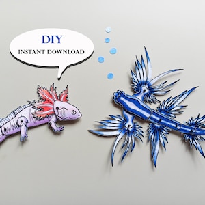 Axolotl & Blue Dragon Paper Dolls: DIY Articulated Animals (Digital Download)