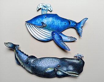 Articulated Animals blue whale and sperm whale, SET of 2 assembled paper dolls.