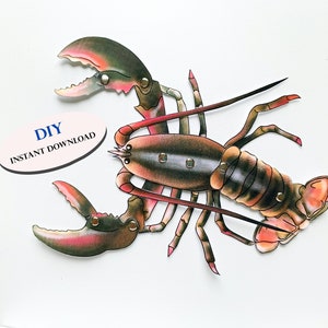 Articulated doll American Lobster, digital paper dolls, Whale nursery digital file.