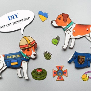 Paper dolls jack russell dog &quot;Patron&quot; articulated doll, digital paper dolls, Printable Dog Art, Ukraine digital download pdf.