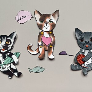 Paper dolls articulated Cat, SET of 3 assembled paper puppets. image 5