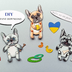 Paper dolls French Bulldog articulated doll, digital paper dolls, Printable Dog Art, Ukraine digital download pdf.