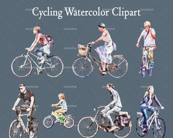 Cycling Clipart, Bicycle Clipart, Bicycle Illustration, Female Bicycle, Casual Cycling, Watercolor, Transparent Background, PNG