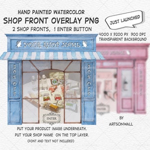 Shop Front Overlay Clipart, Watercolor Overlay PNG, Storefront Mock-up, Shop Entrance png, Architecture Decor Border, Decorative Frames PNG