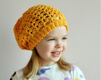 Spring slouchy hat - crochet pattern for toddler, child, teen and adult woman