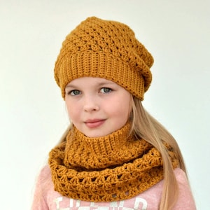 Paula set crochet pattern, slouch hat and cowl for baby, toddler, child, teen woman