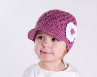 Caroline hat with visor crochet pattern for baby, toddler, child, teen, adult