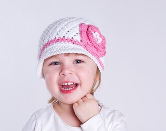 Caroline hat with visor crochet pattern for baby, toddler, child, teen, adult