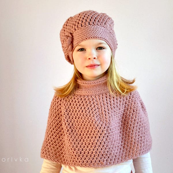 2 CROCHET PATTERNS - New amazing hat/beret and cape/poncho for baby, toddler, child, teen and adult woman