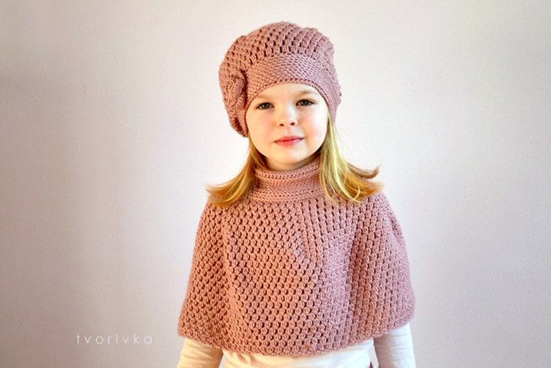 2 CROCHET PATTERNS New amazing hat/beret and cape/poncho for baby, toddler, child, teen and adult woman image 1