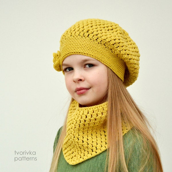 2 CROCHET PATTERNS - New amazing hat/beret and shawl for baby, toddler, child, teen and adult woman