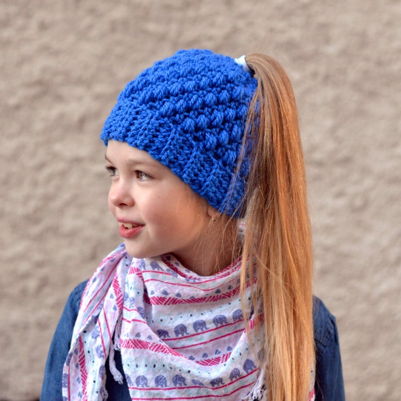 Ponytail hat and cowl crochet pattern for toddler, child, teen, adult image 1