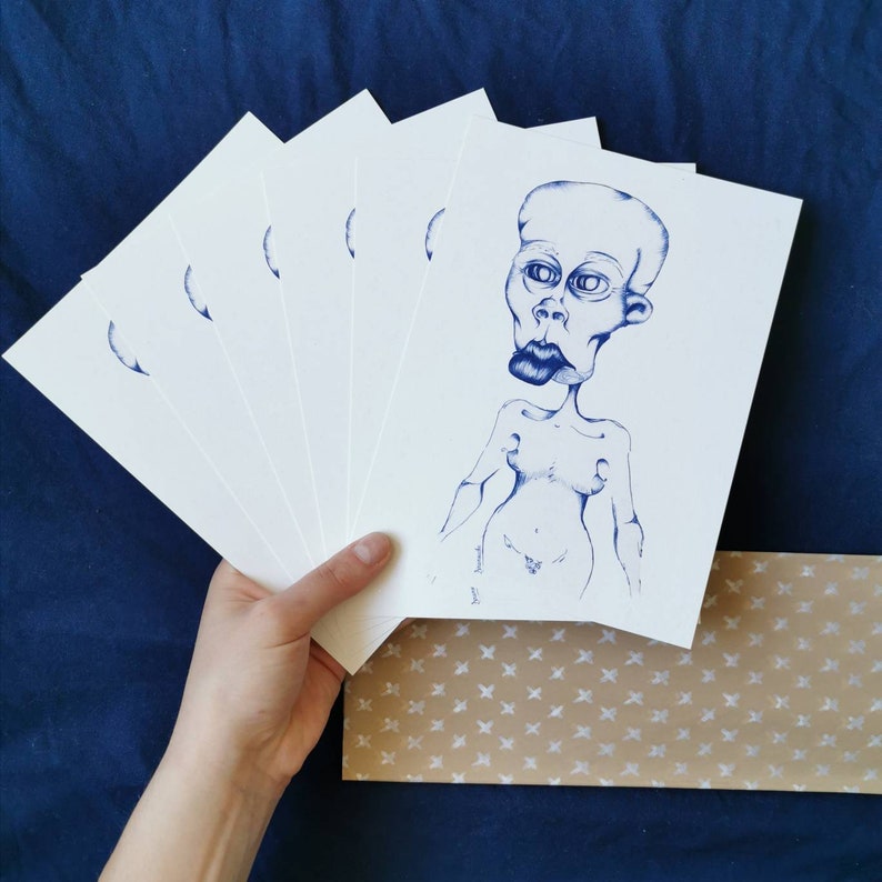 Print A5 Contemplation illustration creepy ink darkism drawing surreal decoration home