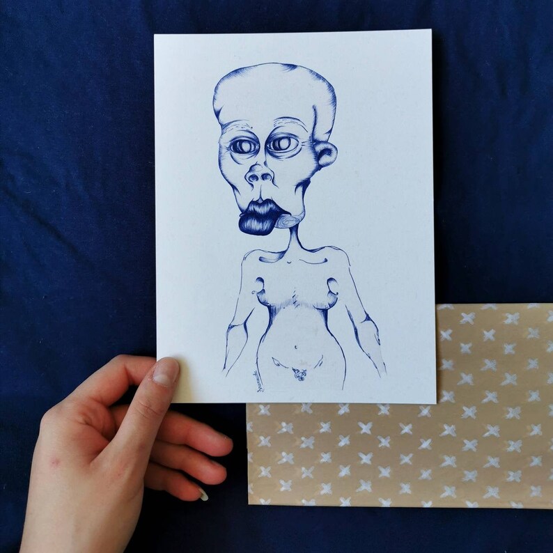 Print A5 Contemplation illustration creepy ink darkism drawing surreal decoration home
