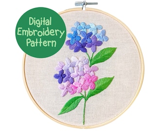 Hydrangea Embroidery Pattern, Floral Hand Embroidery Pattern, Beginners Embroidery, Flower Stitching Guide, Flower Embroidery PDF Design