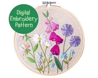野の花の花束の刺繍パターン - 7 インチの刺繍プロジェクト - Etsy 日本
