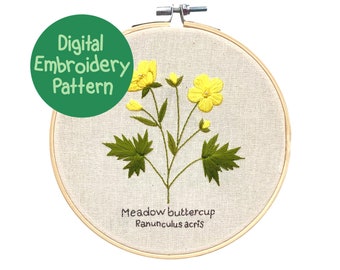 Buttercup Embroidery Pattern, Flower Embroidery Pattern, Beginner Embroidery, Wildflower Embroidery, PDF Embroidery Pattern, DIY Embroidery