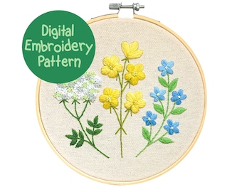 Wildflower Hand Embroidery Pattern, Embroidery Design, Floral Embroidery PDF, Flower Stitching Pattern, Beginners Hand Embroidery Guide