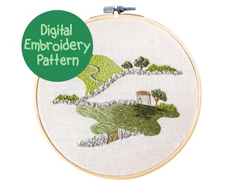 Landscape Embroidery Pattern, Dales Countryside Scene, Hand Embroidery, Beginner Embroidery Design, DIY Embroidery Pattern, Digital PDF