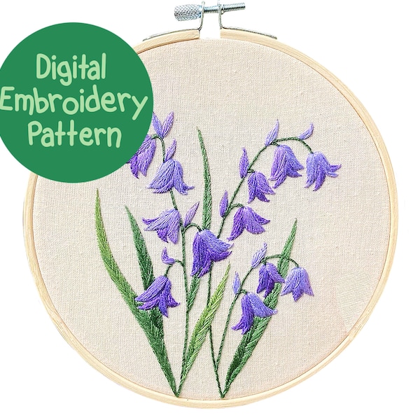 Bluebell Embroidery Pattern, Floral Hand Embroidery Pattern, Beginners Embroidery, Flower Stitching Guide, Flower Embroidery PDF Design
