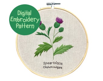 Thistle Flower Embroidery Pattern, Beginners Hand Embroidery Guide, Embroidery Pattern PDF, Floral Stitching, Wildflower Embroidery Pattern