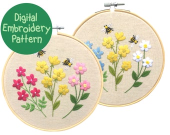 Flower Embroidery Pattern, PDF Embroidery Pattern, Beginners Hand Embroidery, Floral Embroidery Pattern, DIY Embroidery, Floral Stitching