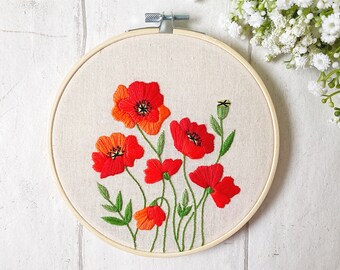 ポピーの野花刺繍パターン、花の刺繍パターン、花柄の手刺繍、初心者
