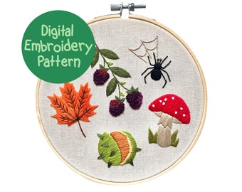 Autumn Embroidery Pattern, Fall Hand Embroidery Pattern, Beginners Stitching Guide, Nature Embroidery PDF, Wildlife Embroidery Design