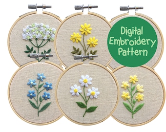 Wildflower Embroidery Pattern, Flower Embroidery Hand Pattern, Floral Embroidery Design, Beginner Embroidery PDF, Floral Stitching Guide