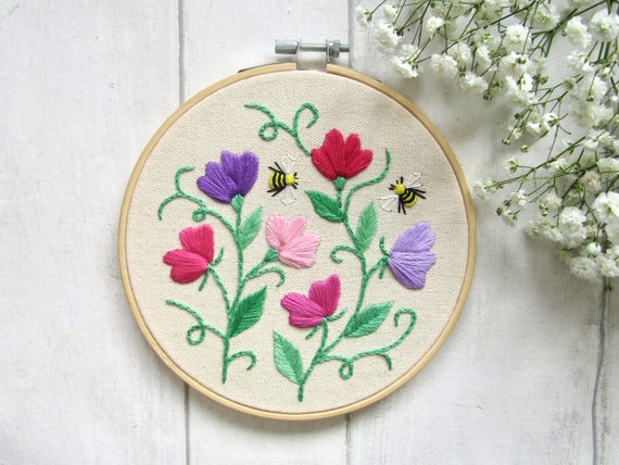Salute 花柄刺繍 値下できません。 スイートピーの花柄刺繍デザイン、花柄刺繍パターン、初心者向け刺繍