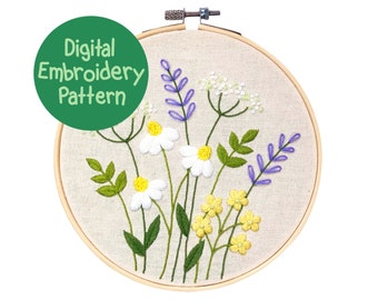 Wildflower Embroidery Pattern, Lavender Embroidery Pattern, Beginner Flower Embroidery, Floral Hand Embroidery Design, Flower Embroidery PDF