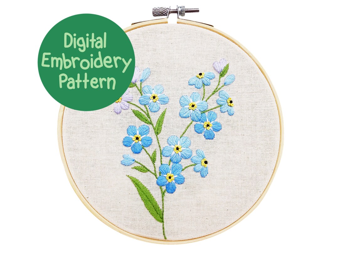 Forget me not Embroidery Pattern, Wildflower Hand Embroidery Pattern, Beginners Embroidery, Floral Stitching, Flower Embroidery PDF Design