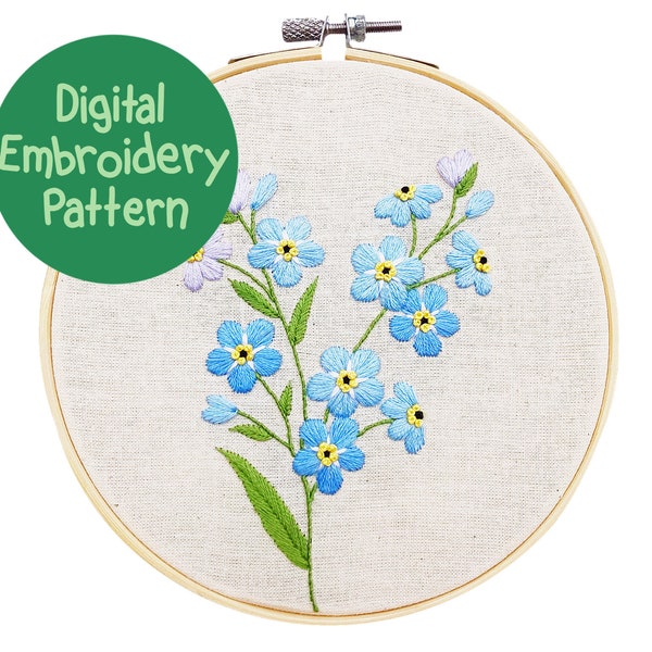 Forget me not Embroidery Pattern, Wildflower Hand Embroidery Pattern, Beginners Embroidery, Floral Stitching, Flower Embroidery PDF Design