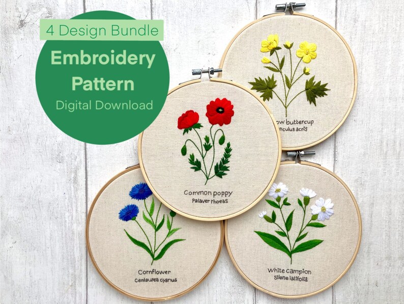Wildflower Embroidery Patterns 4 PDF Embroidery Patterns | Etsy